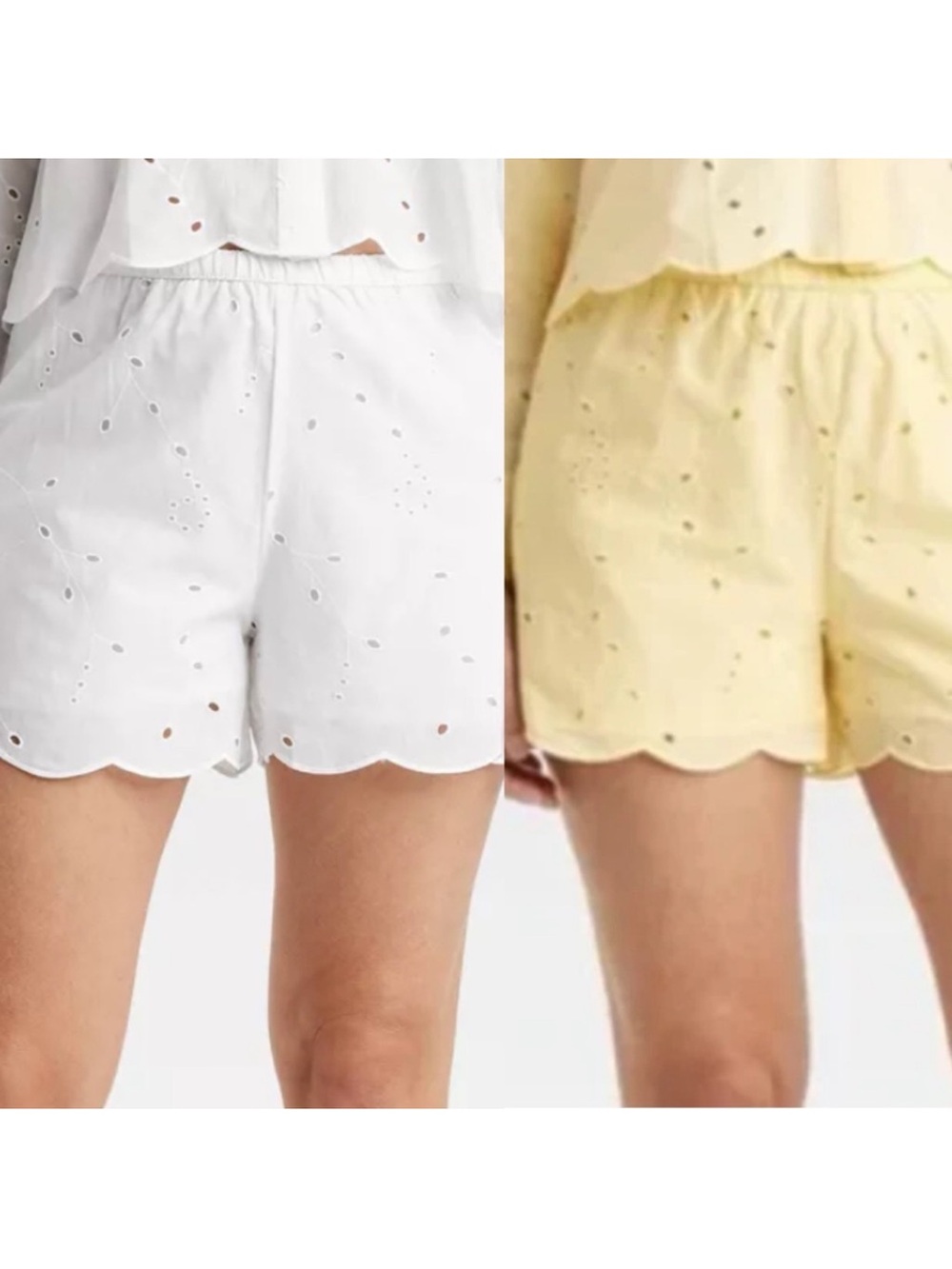 Set of 2 A New Day Eyelet Pull-On Shorts, White & Yellow, Women's XL